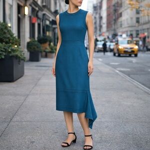Rosetta Getty blue knit sleeveless dress with kick panel detail at bottom